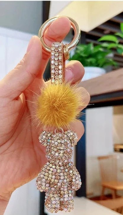 Crystal Teddy Bear Pom Bag Charm - Uniquely You Online - Bag Charm