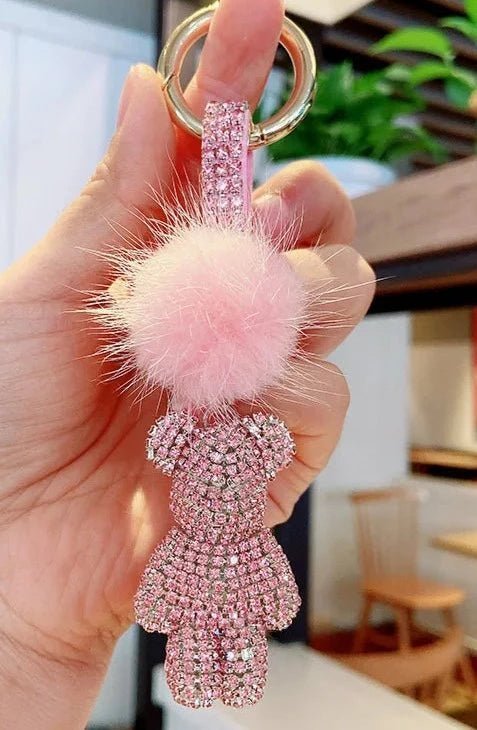 Crystal Teddy Bear Pom Bag Charm - Uniquely You Online - Bag Charm