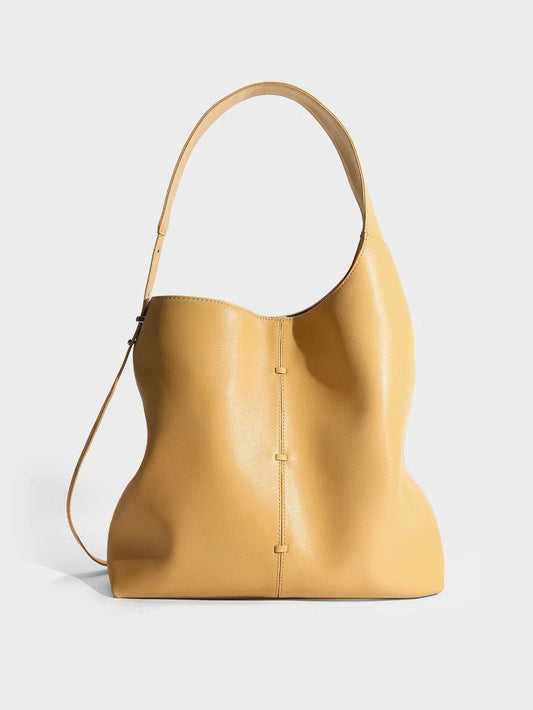 Curved Shoulder Leather Tote Bag - Uniquely You Online - Handbag
