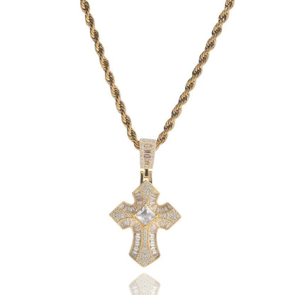 CZ Baguette Cross Pendant with Rope Chain - Uniquely You Online - Pendant with Necklace