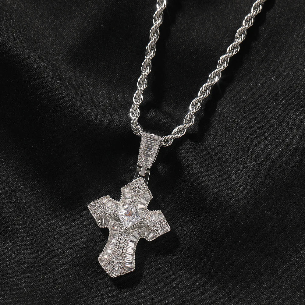 CZ Baguette Cross Pendant with Rope Chain - Uniquely You Online - Pendant with Necklace