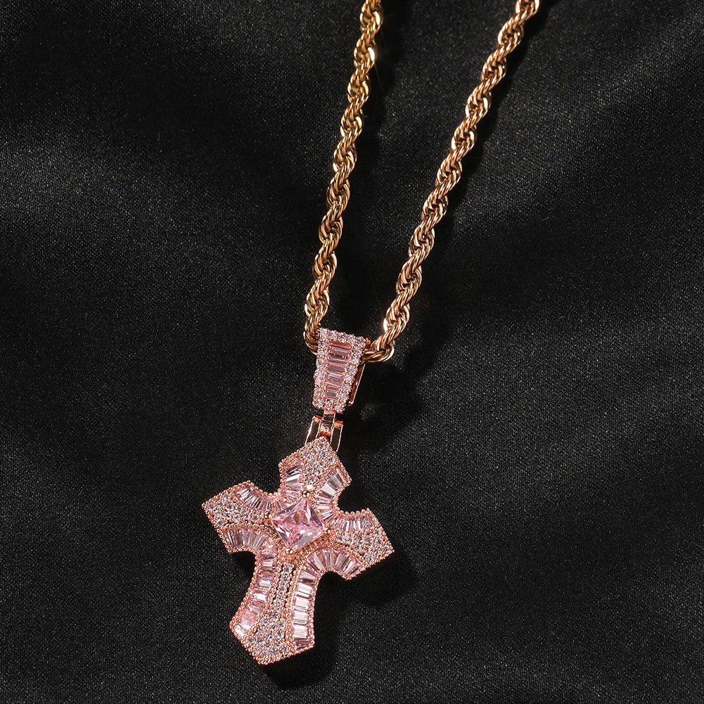 CZ Baguette Cross Pendant with Rope Chain - Uniquely You Online - Pendant with Necklace