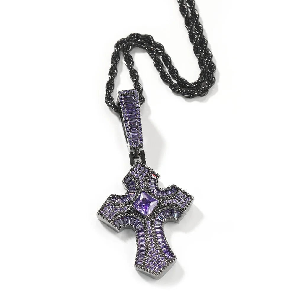CZ Baguette Cross Pendant with Rope Chain - Uniquely You Online - Pendant with Necklace