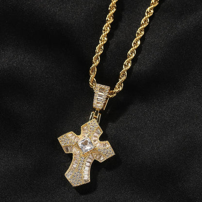 CZ Baguette Cross Pendant with Rope Chain - Uniquely You Online - Pendant with Necklace