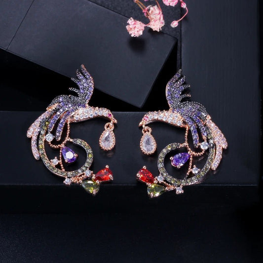 CZ Black/Rose Gold Bird Stud Earrings - Uniquely You Online - Earrings