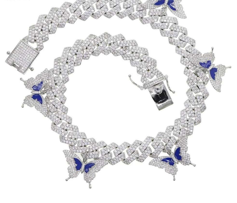 CZ Blue Butterfly Cuban Link Charm Necklace - Uniquely You Online - Necklace