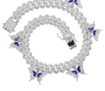 CZ Blue Butterfly Cuban Link Charm Necklace - Uniquely You Online - Necklace