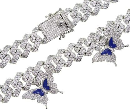 CZ Blue Butterfly Cuban Link Charm Necklace - Uniquely You Online - Necklace