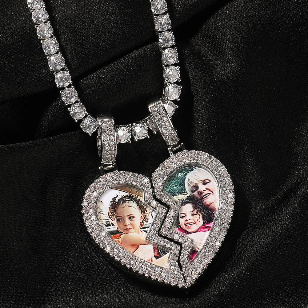 CZ Broken Heart Magnet Photo Pendant with Rope Chain - Uniquely You Online - Pendant with Necklace