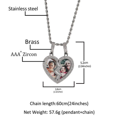 CZ Broken Heart Magnet Photo Pendant with Rope Chain - Uniquely You Online - Pendant with Necklace