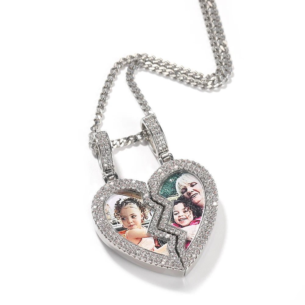 CZ Broken Heart Magnet Photo Pendant with Rope Chain - Uniquely You Online - Pendant with Necklace