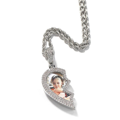 CZ Broken Heart Magnet Photo Pendant with Rope Chain - Uniquely You Online - Pendant with Necklace