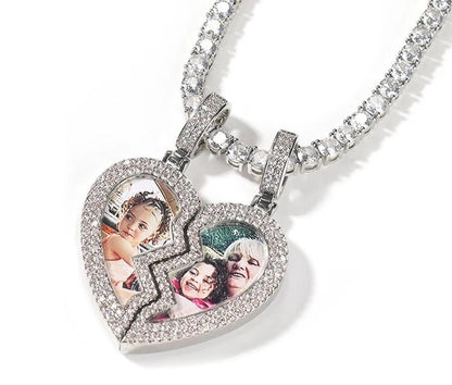 CZ Broken Heart Magnet Photo Pendant with Rope Chain - Uniquely You Online - Pendant with Necklace