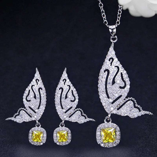 CZ Butterfly Stone Drop Set - Uniquely You Online - Necklace and Earrings