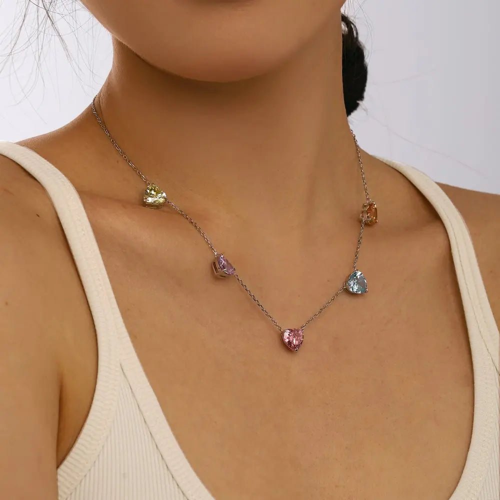 CZ Colorful Heart Charm Necklace - Uniquely You Online - Necklace