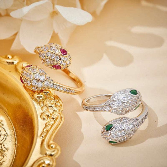 CZ Double Snake Head Open Ring - Uniquely You Online - Ring