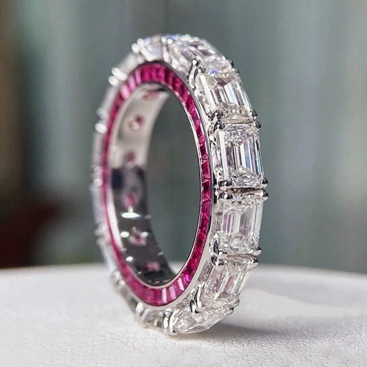 CZ Emerald Cut White and Ruby Eternity Ring - Uniquely You Online - Ring
