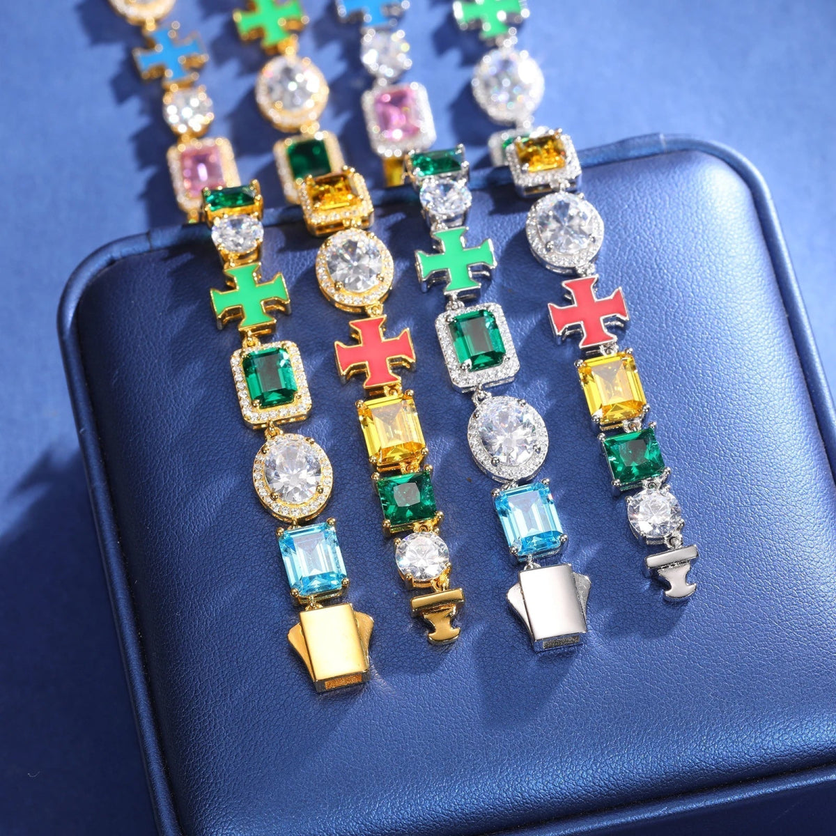 CZ Enamel Cross Mixed Gemstone Link Chain and Bracelet - Uniquely You Online - Chain and Bracelet