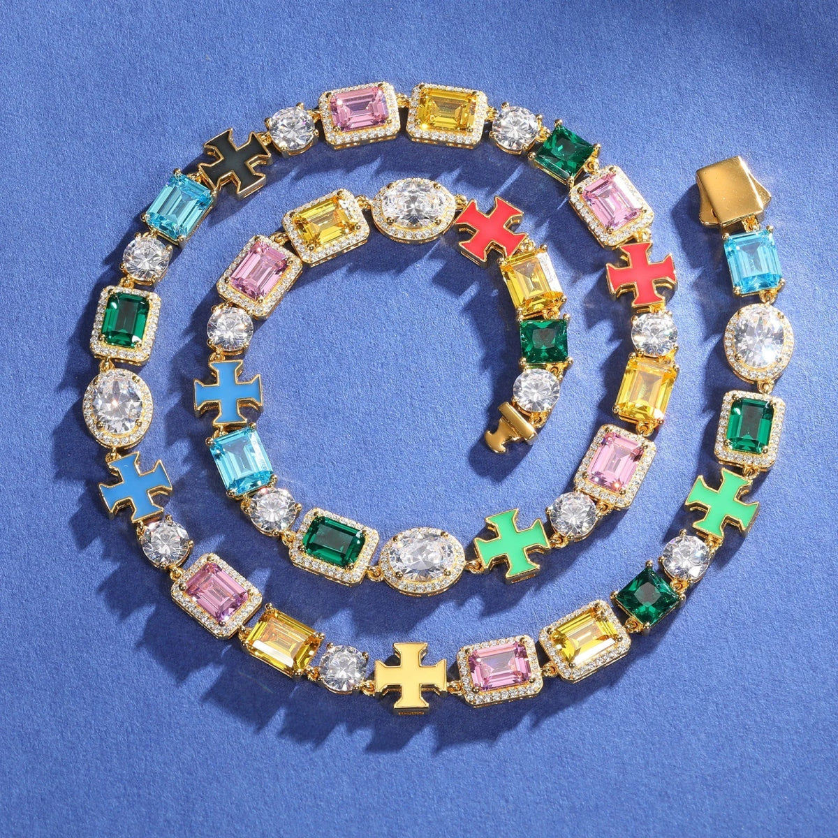 CZ Enamel Cross Mixed Gemstone Link Chain and Bracelet - Uniquely You Online - Chain and Bracelet
