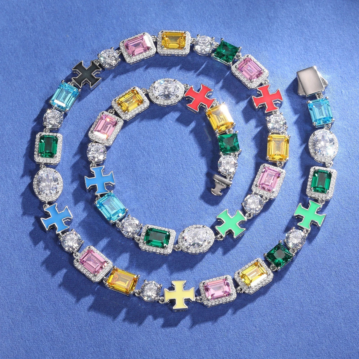 CZ Enamel Cross Mixed Gemstone Link Chain and Bracelet - Uniquely You Online - Chain and Bracelet