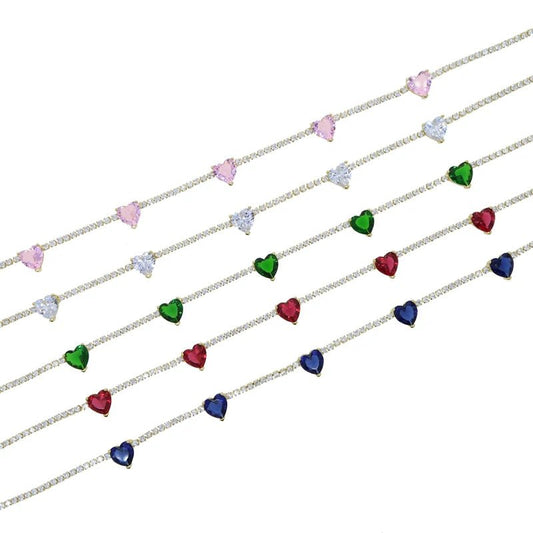 CZ Heart Charm Tennis Necklace - Uniquely You Online - Necklace