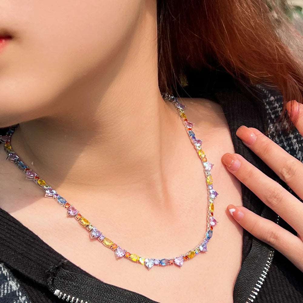 CZ Heart Multicolor Tennis Necklace - Uniquely You Online - Necklace