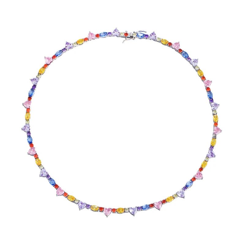 CZ Heart Multicolor Tennis Necklace - Uniquely You Online - Necklace