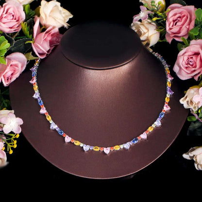 CZ Heart Multicolor Tennis Necklace - Uniquely You Online - Necklace