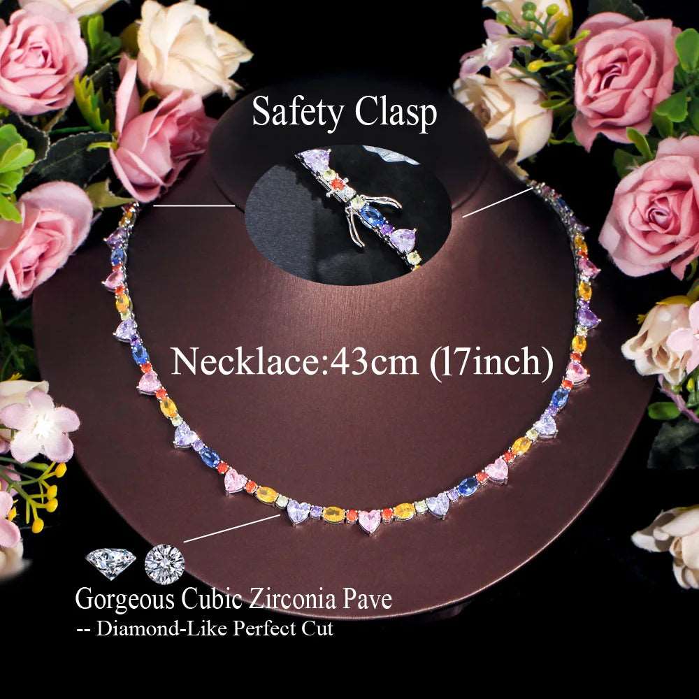 CZ Heart Multicolor Tennis Necklace - Uniquely You Online - Necklace