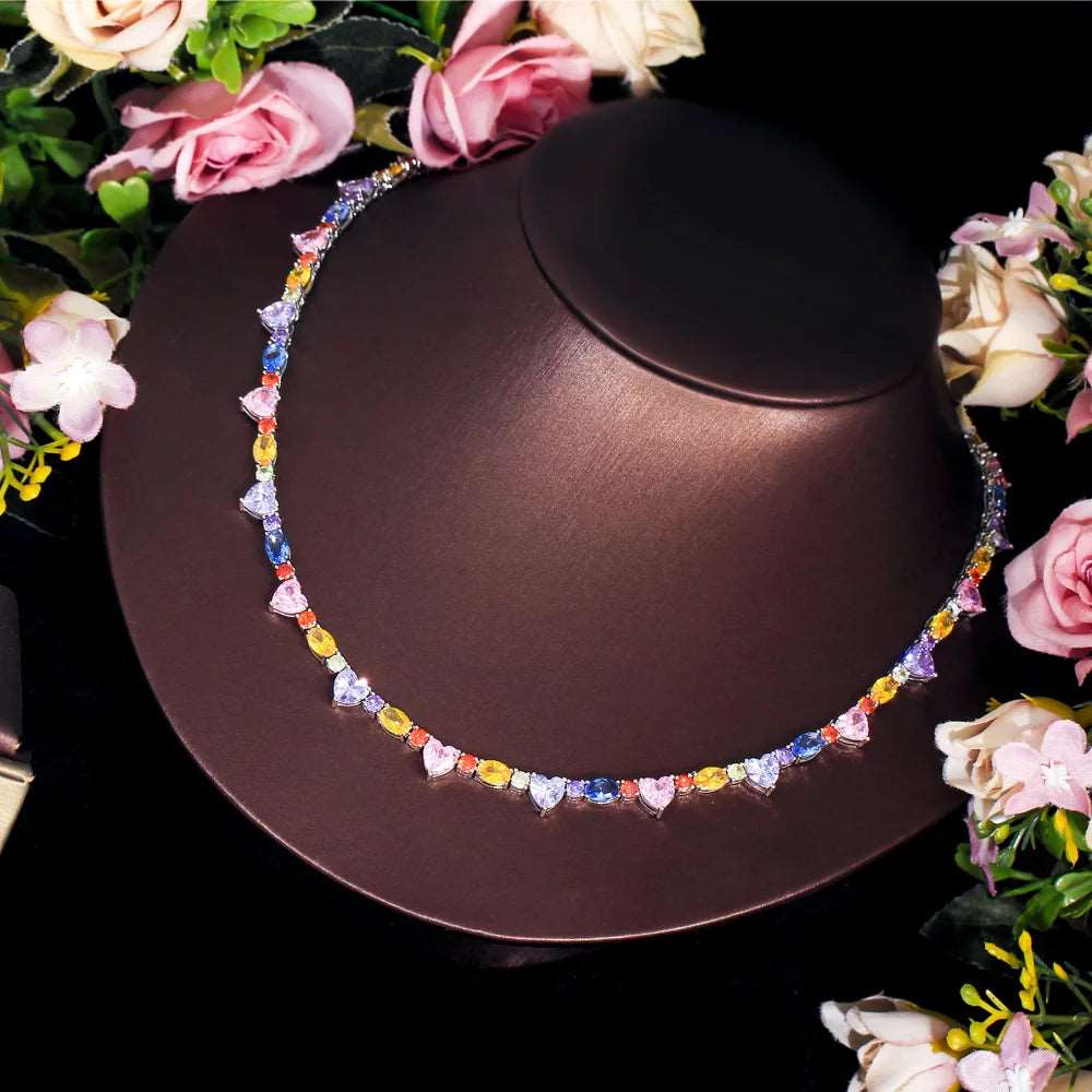 CZ Heart Multicolor Tennis Necklace - Uniquely You Online - Necklace