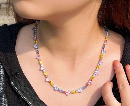 CZ Heart Multicolor Tennis Necklace - Uniquely You Online - Necklace