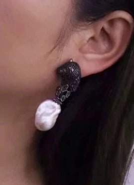 CZ Leopard Head Baroque Pearl Drop Earrings - Uniquely You Online - Earrings