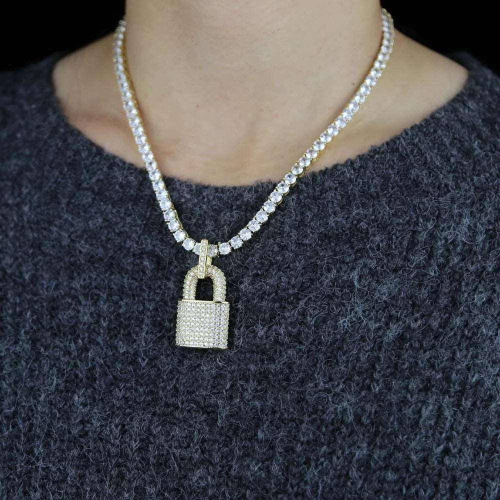 CZ Micro Pave Lock Pendant - Uniquely You Online - Pendant and Necklace