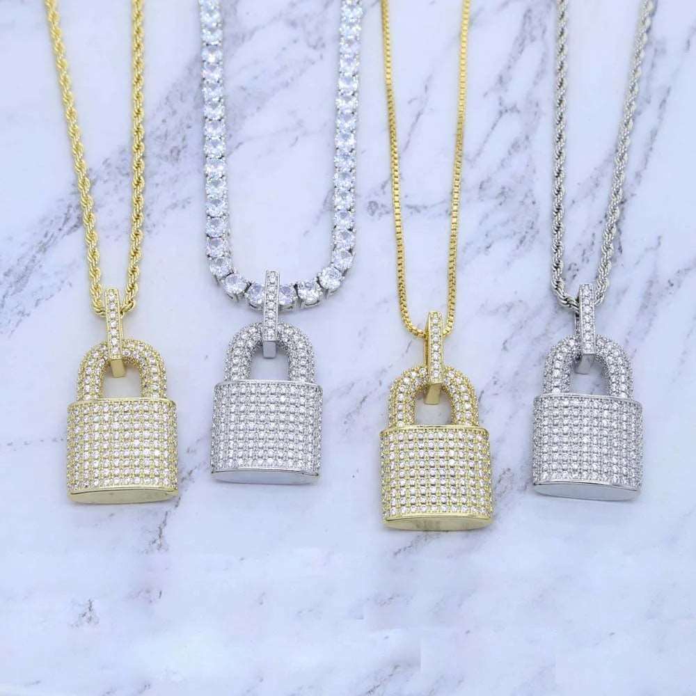 CZ Micro Pave Lock Pendant - Uniquely You Online - Pendant and Necklace