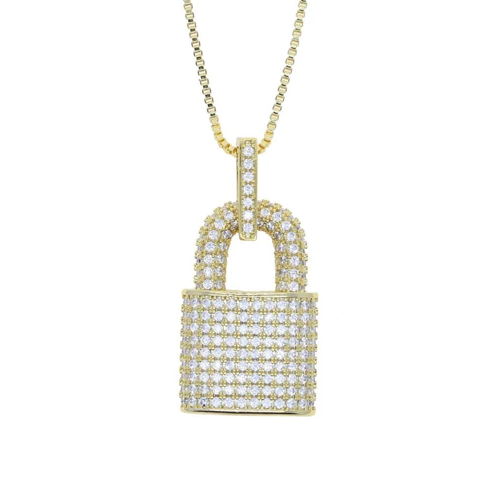 CZ Micro Pave Lock Pendant - Uniquely You Online - Pendant and Necklace