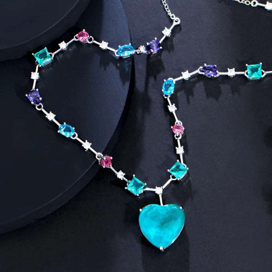 CZ Multicolor Green Heart Charm Necklace - Uniquely You Online - Necklace