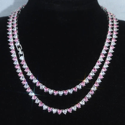 CZ Pink and White Heart Tennis Necklace - Uniquely You Online - Necklace