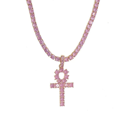CZ Pink Ankh Pendant with Tennis Necklace - Uniquely You Online - Pendant with Necklace
