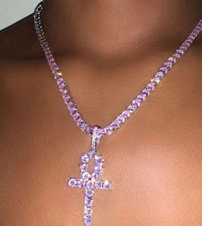 CZ Pink Ankh Pendant with Tennis Necklace - Uniquely You Online - Pendant with Necklace