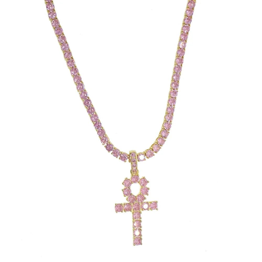 CZ Pink Ankh Pendant with Tennis Necklace - Uniquely You Online - Pendant with Necklace