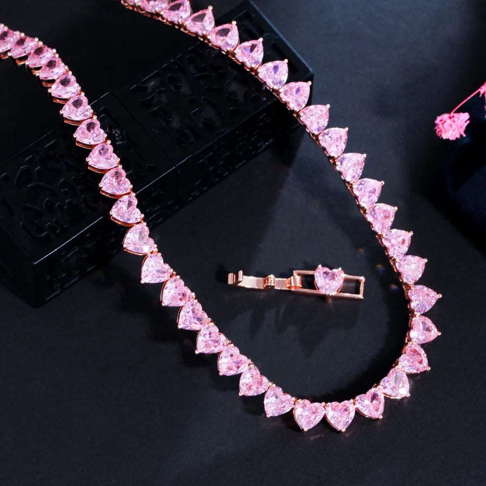 CZ Pink Candy Heart Tennis Necklace - Uniquely You Online - Necklace