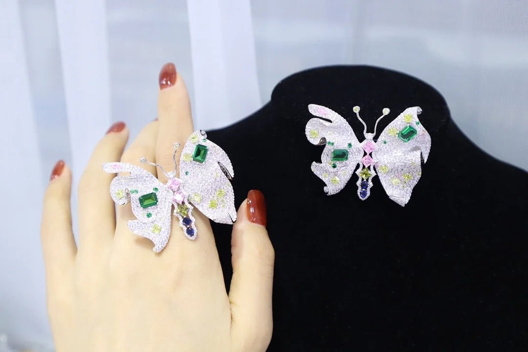 CZ Pink/Green Butterfly Dual Ring/Brooch - Uniquely You Online - Ring and Brooch