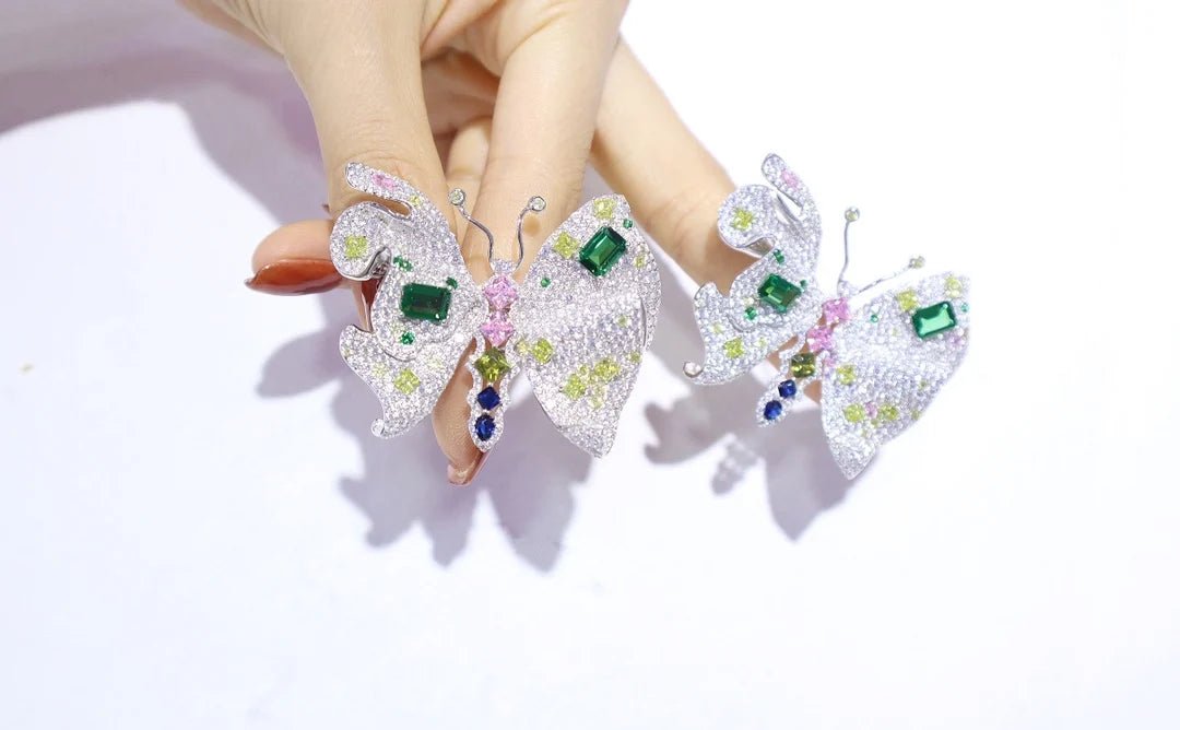 CZ Pink/Green Butterfly Dual Ring/Brooch - Uniquely You Online - Ring and Brooch