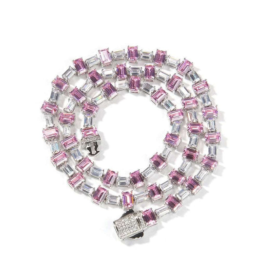 CZ Pink/White Rectangle Baguette Tennis Necklace - Uniquely You Online - Necklace