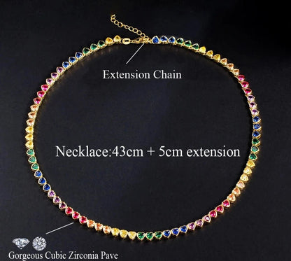 CZ Rainbow Heart Tennis Necklace - Uniquely You Online - Necklace