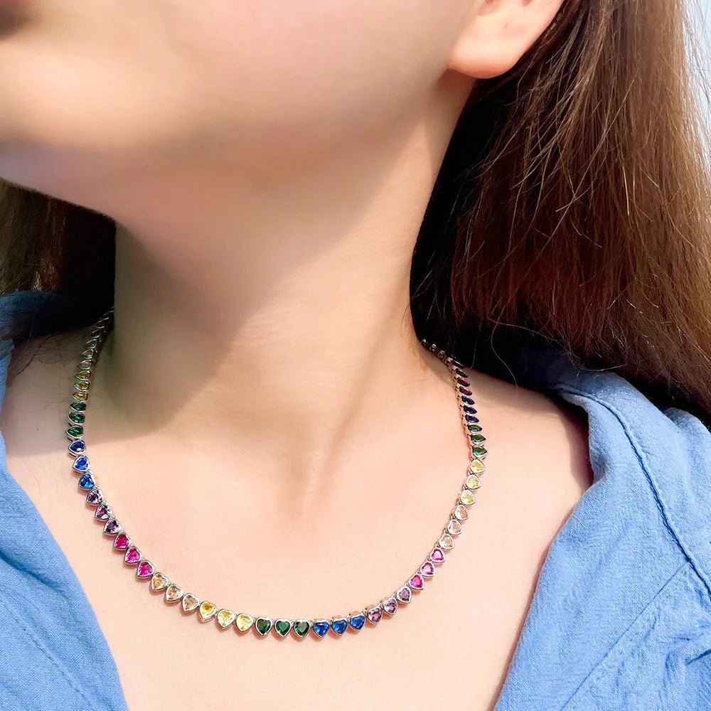 CZ Rainbow Heart Tennis Necklace - Uniquely You Online - Necklace