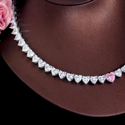 CZ Sparkling Pink Heart Tennis Necklace - Uniquely You Online - Necklace