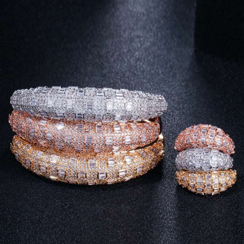 CZ Wide Baguette Bangle and Ring Set - Uniquely You Online - Ring and Bracelet