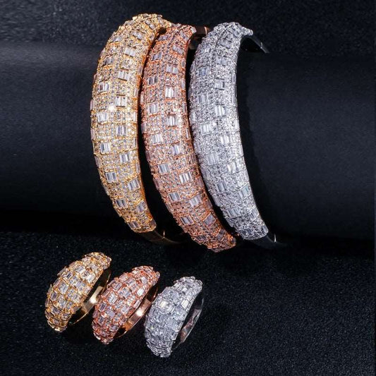 CZ Wide Baguette Bangle and Ring Set - Uniquely You Online - Ring and Bracelet