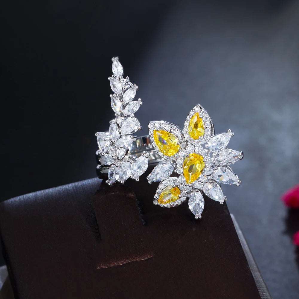 CZ Yellow Leaf Flower Ring - Uniquely You Online - Ring